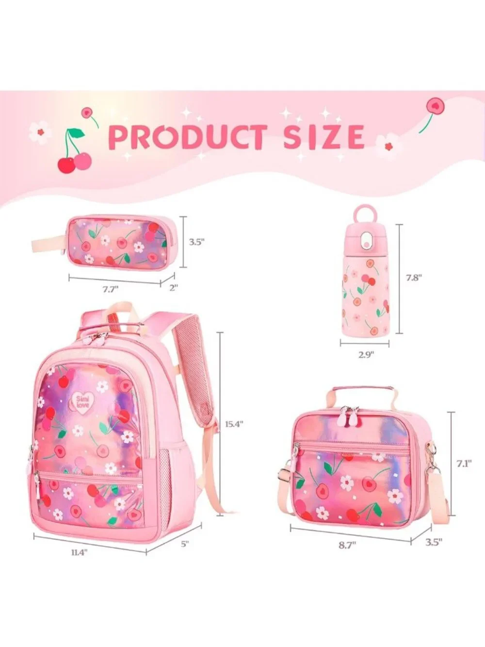 15-Inch Girls Backpack for Ages 5-8 with Water Bottle - Stylish & Functional!